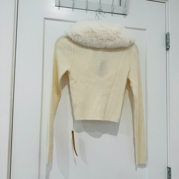 NWT Reformation Riven Cashmere Cardigan Sweater with Faux Fur Lapel - Picture 10 of 12